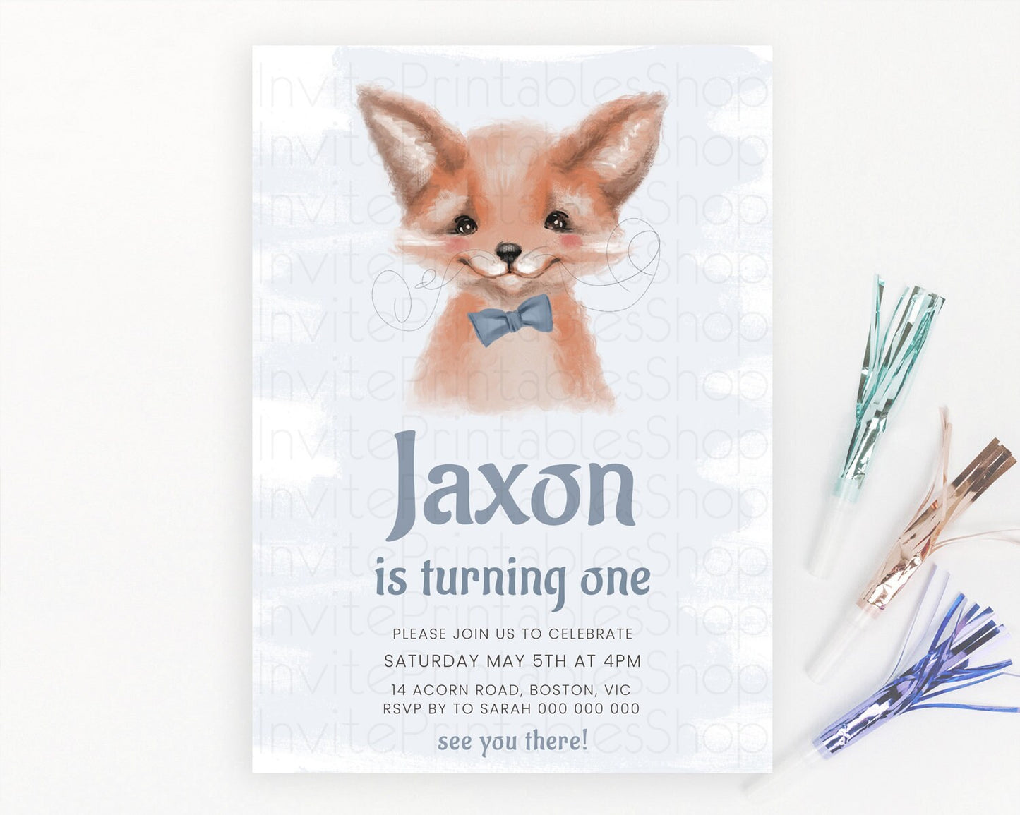 Fox Birthday Invitation Fox Invite Mr. Fox Birthday Baby Fox Party Forest Adventure Enchanted Woods Wild One 1st 2nd 3rd Birthday D10657