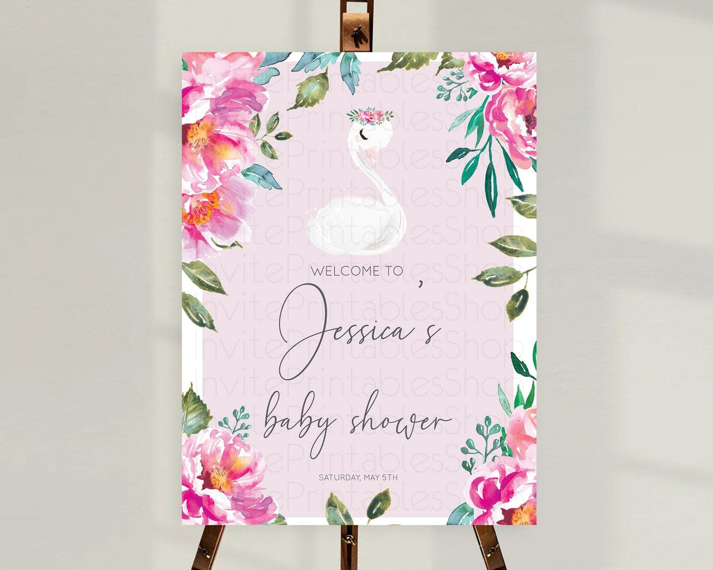 Swan Baby Shower Welcome Board Swan Princess Ballet Welcome Sign Enchanted Swan Lake Secret Garden Pastel Floral Swan Welcome Sign D10757