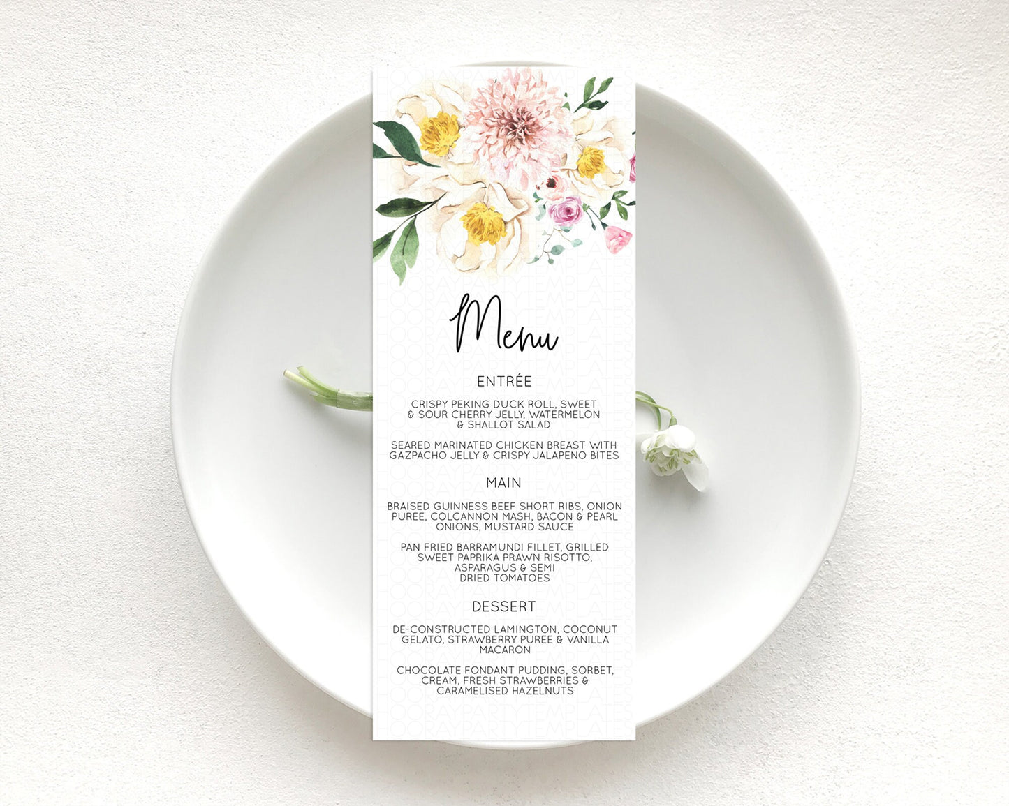 Secret Garden Menu Wildflower Menu Template Pastel Flower Garden Table Decor Boho Floral Dinner Dessert Floral Party Food Menu D11040