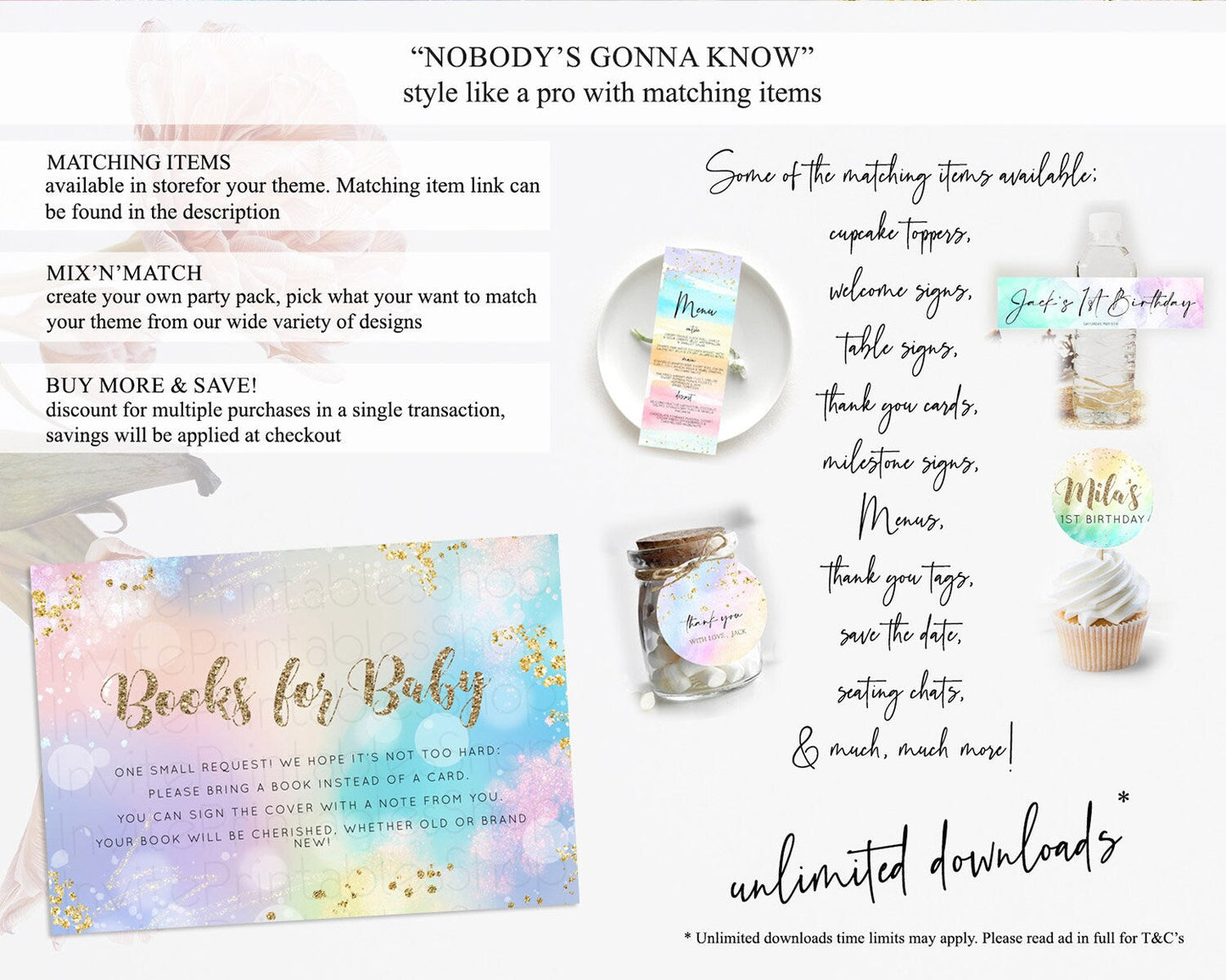 Pastel Books For Baby Card Pastel Rainbow Book Insert Colorful Ombre Watercolor Book Card Confetti Glitter Baby Book Poem Request D10677