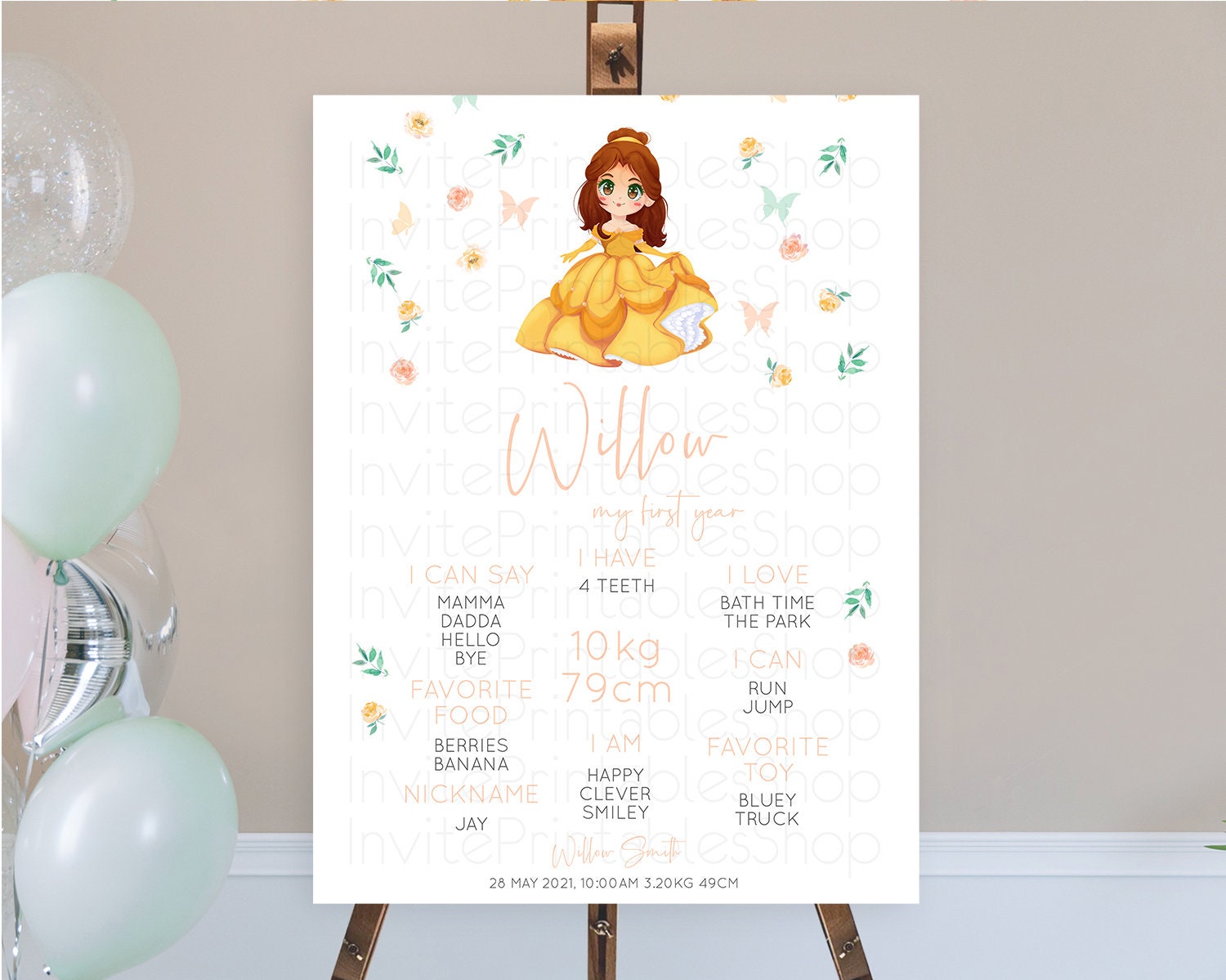 Editable Princess First Birthday Milestone Poster Castle Milestone Board Sec