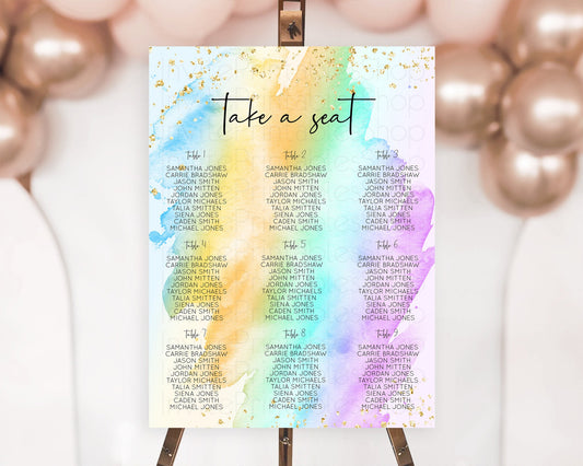 Editable Rainbow Seating Chart Pastel Seating Chart Colorful Pastel Watercol