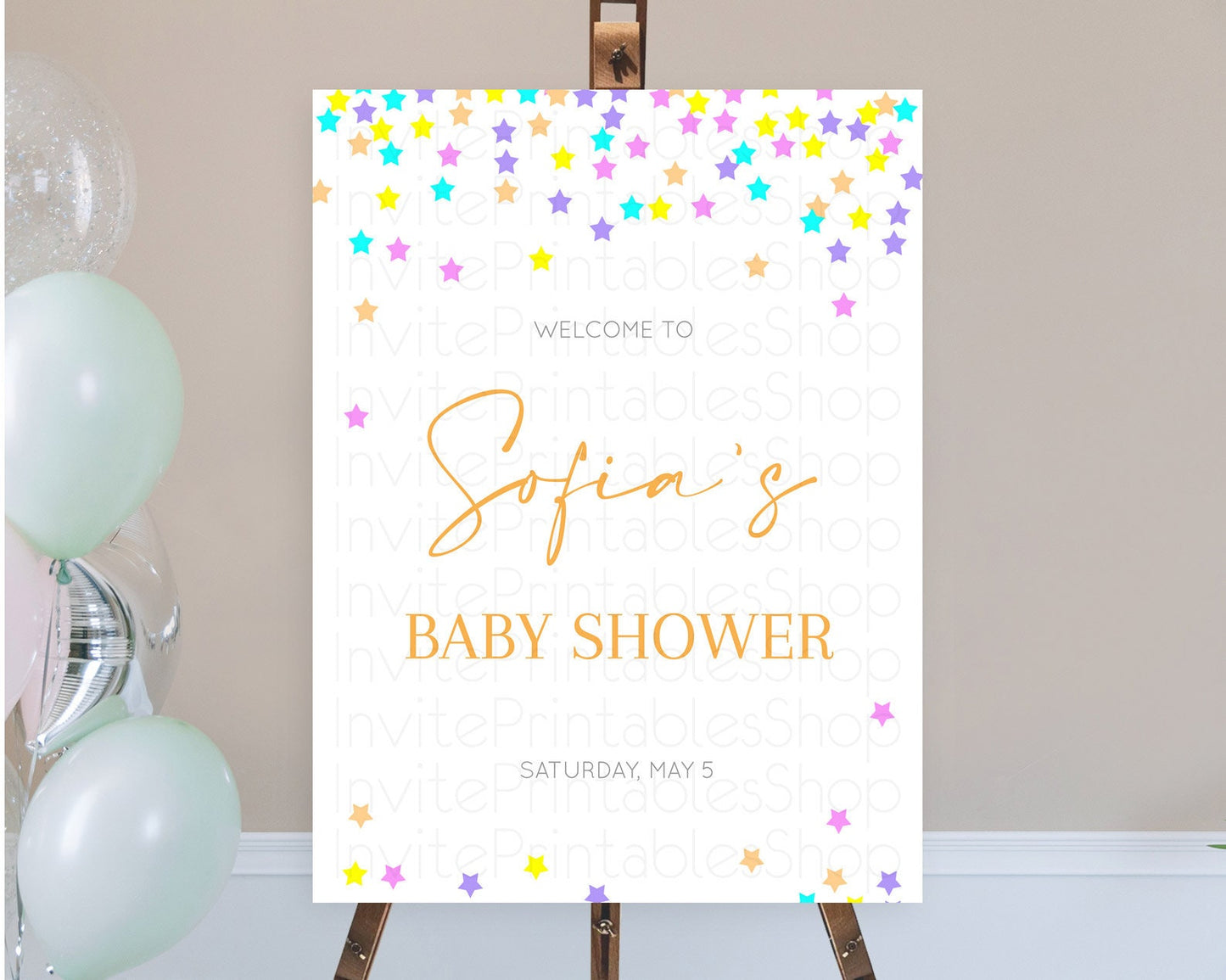 Star Baby Shower Welcome Board Pastel Stars Welcome Sign Shooting Star Rainbow Colorful Confetti Twinkle Little Star Welcome Sign D10397