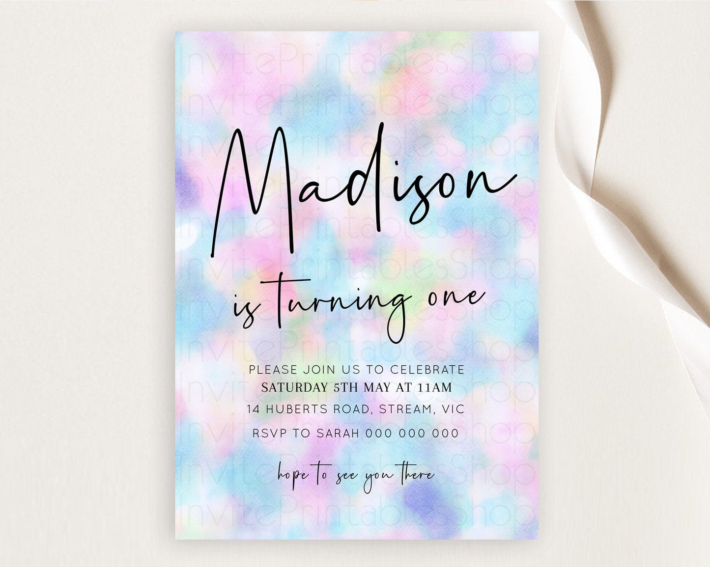 Rainbow Birthday Invitation Colorful Pastel Watercolor Invitation Gold Glitter Sprinkles Ombre Pastel 1st 2nd 3rd Birthday D10694