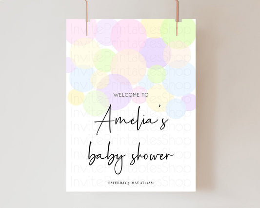 Rainbow Baby Shower Welcome Sign Pastel Welcome Board Pastel Rainbow Confetti Welcome Sign Colorful Bubbles Pastel Welcome Sign D10229