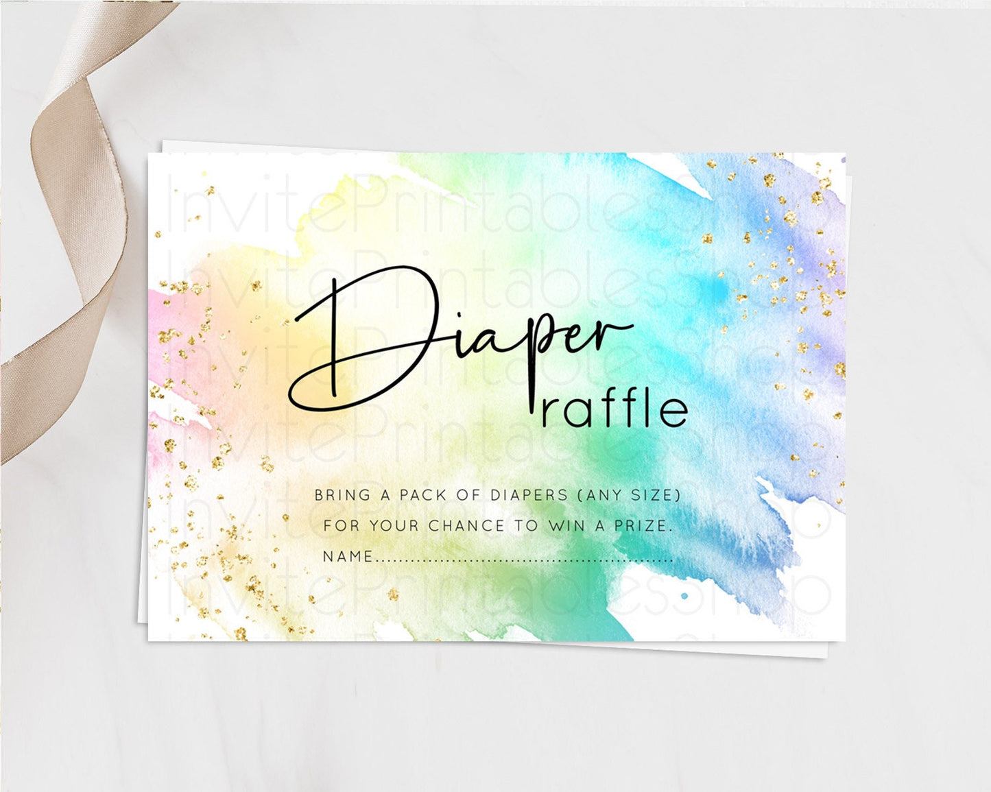 Pastel Diaper Raffle Card Pastel Rainbow Diaper Raffle Insert Colorful Ombre Watercolor Diaper Ticket Confetti Glitter Raffle Game D10279