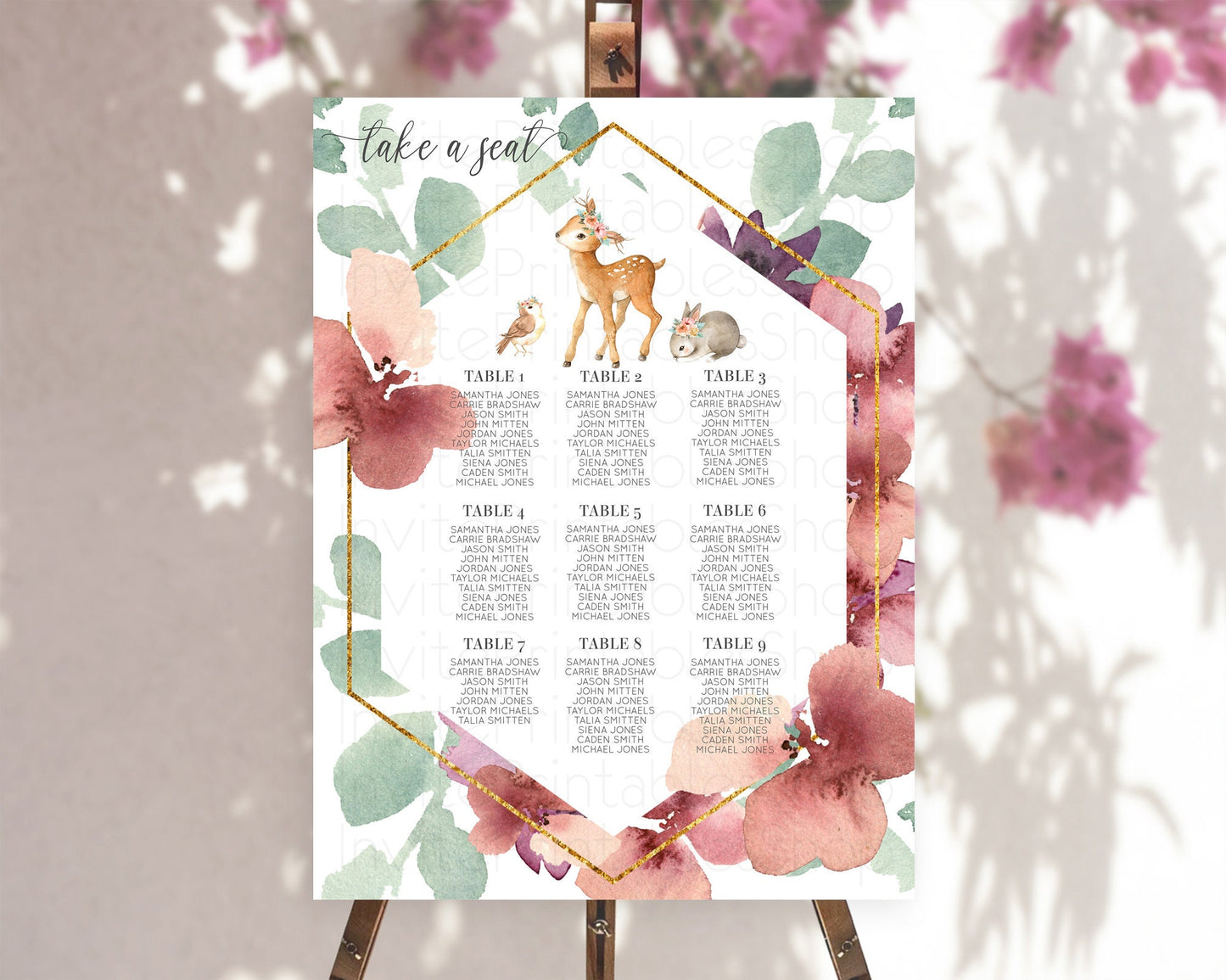 Fawn Seating Chart Deer Seating Chart Enchanted Forest Party Butterfly Pastel Flowers Whimsical Seating Chart Woodland Seating Sign D10913