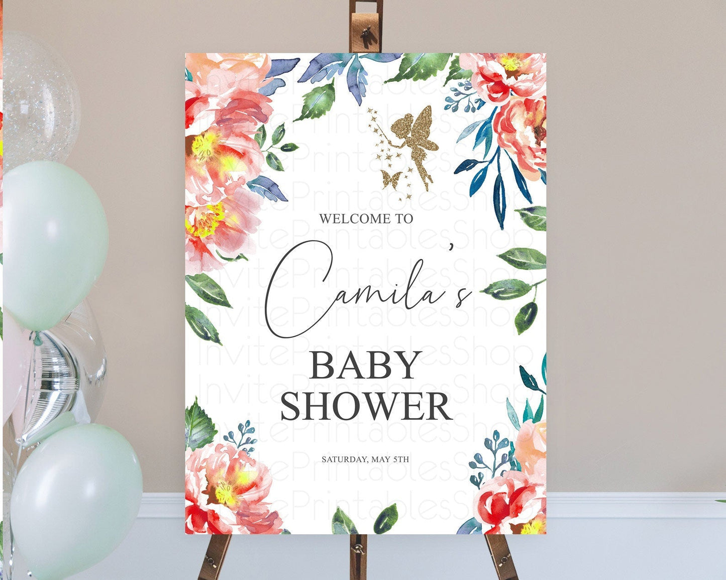 Fairy Baby Shower Welcome Sign Fairy Welcome Board Enchanted Garden Pastel Floral Butterfly Decor Secret Garden Fairy Welcome Sign D10752