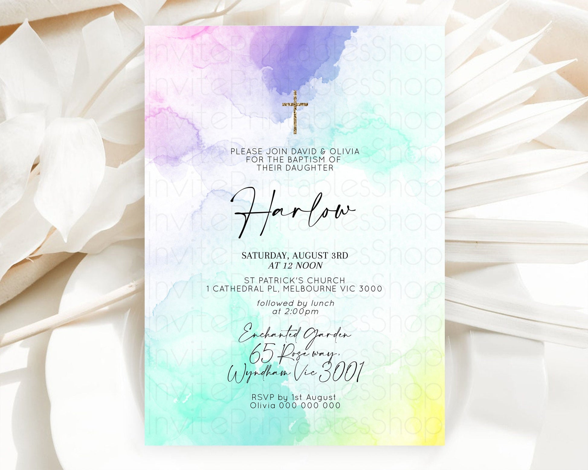 Editable Pastel Baptism Invitation Pastel Colors Watercolor Baptism 1st Birt