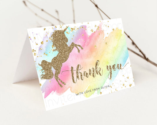 Unicorn Rainbow Thank You Card Pastel Unicorn Thank You Magical Ombre Unicorn Birthday Thank You Colorful Watercolor Teacher Card D10498