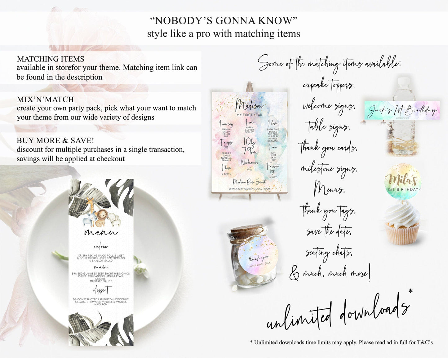 Safari Menu Safari Menu Template Lion Gorilla Elephant Rhino Tropical Palm Zoo Table Decor Safari Dinner Dessert Menu Food Menu D10599