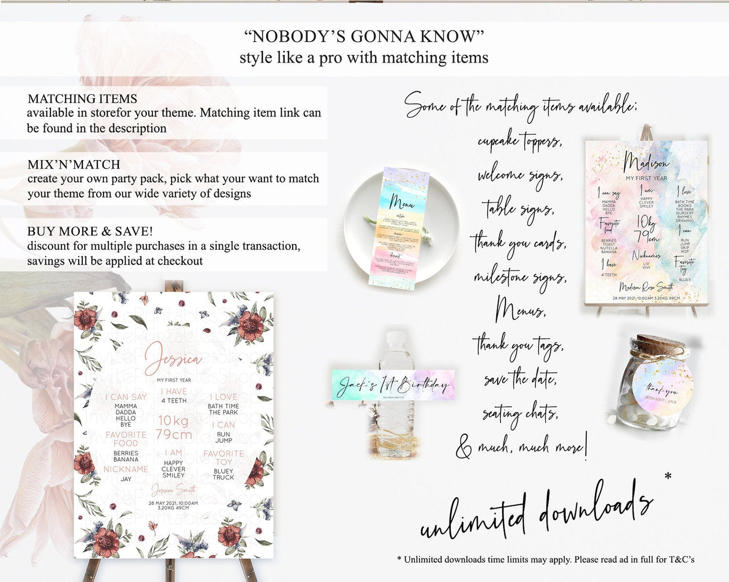 Secret Garden Milestone Board Wildflower First Birthday Milestone Poster Pastel Flowers Milestone Boho Wildflower 1st Birthday Sign D10503