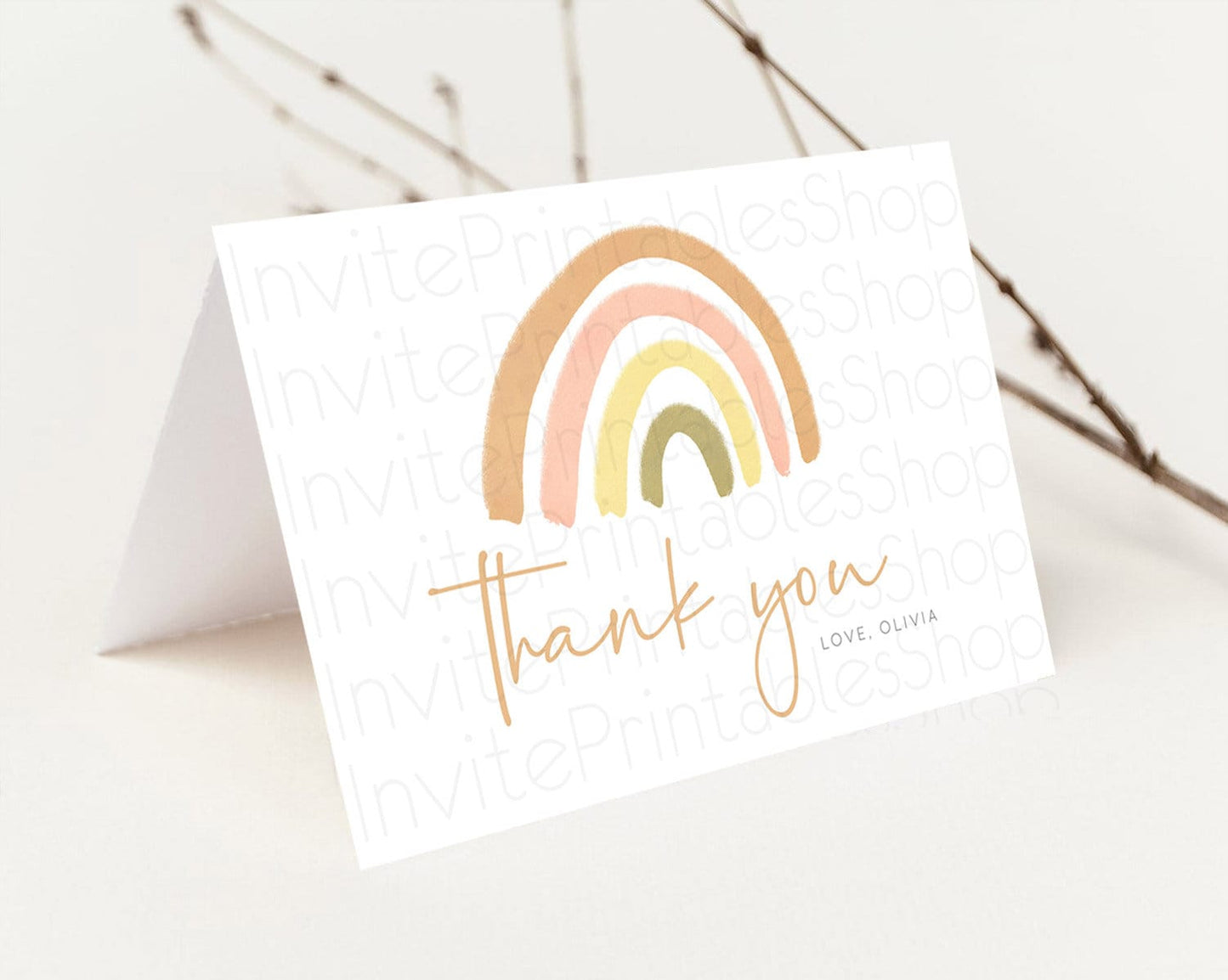 Pastel Rainbow Thank You Boho Rainbow Thank You Card Rainbow Birthday Thank You Cards Pastel Rainbow Teacher Thank You Card Template D10684