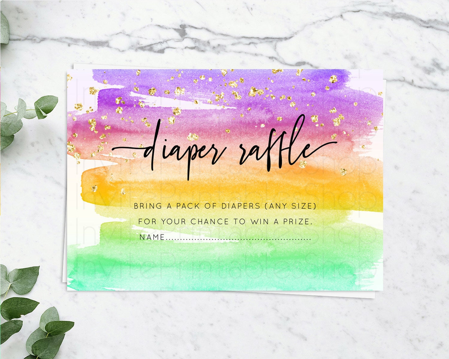 Pastel Diaper Raffle Card Pastel Rainbow Diaper Raffle Insert Colorful Ombre Watercolor Diaper Ticket Confetti Glitter Raffle Game D10524