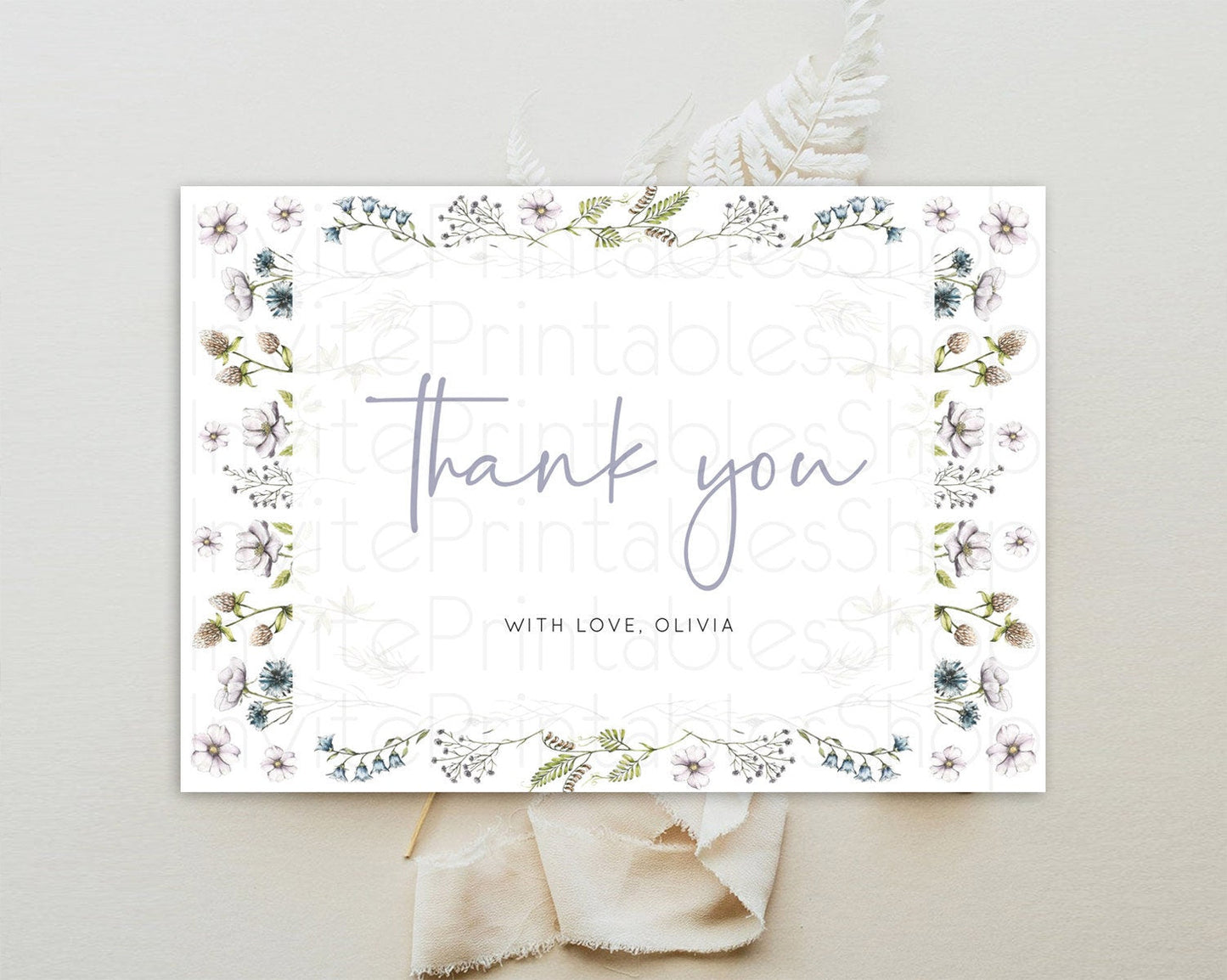 Secret Garden Thank You Wildflower Thank You Card Pastel Flower Garden Birthday Thank You Card Boho Floral Teacher Thank You Card D10603
