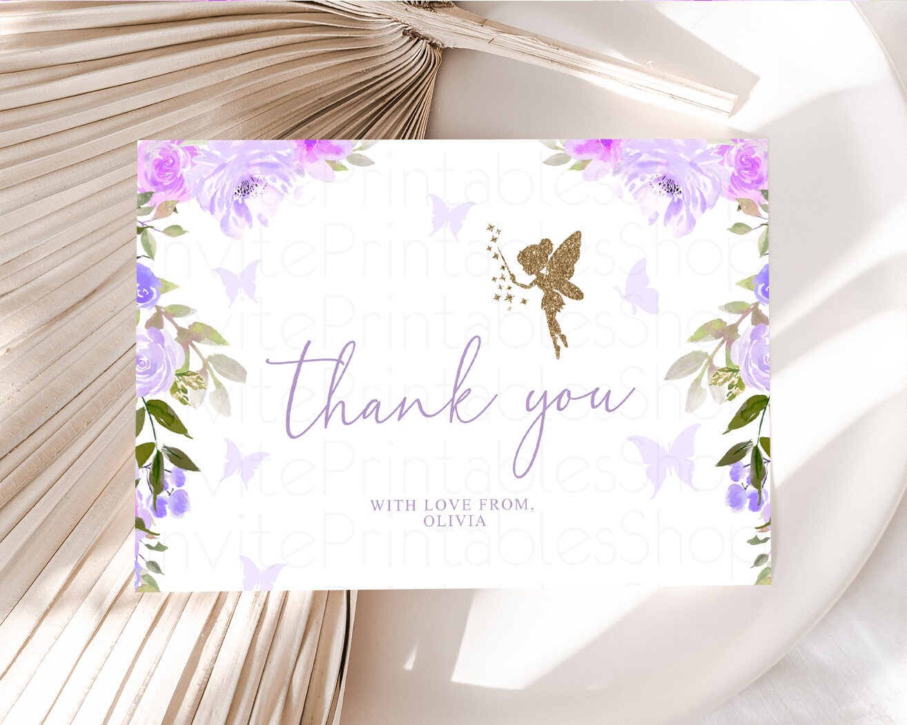 Fairy Thank You Card Enchanted Garden Fairy Secret Garden Glitter Floral Foldable Card Tent Flat Postcard Detail Insert Card Birthday 47