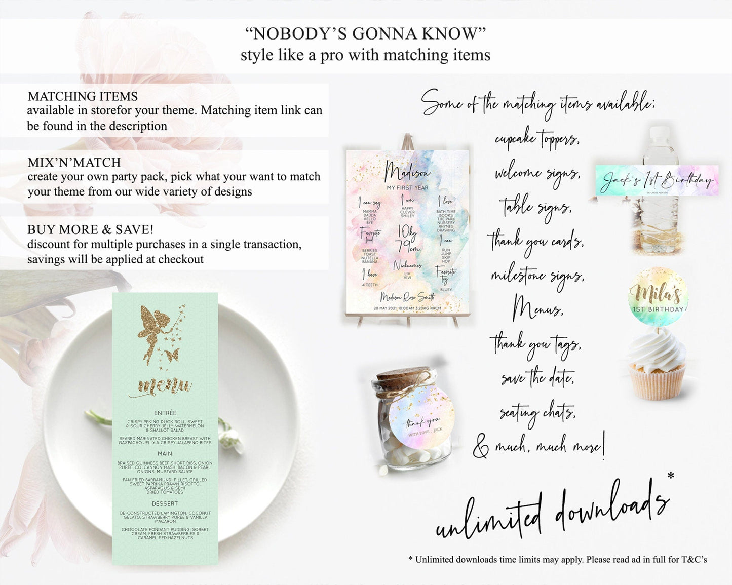 Fairy Menu Fairy Menu Template Enchanted Garden Pastel Floral Butterfly Table Decor Fairy Secret Garden Dinner Dessert Food Menu D10908