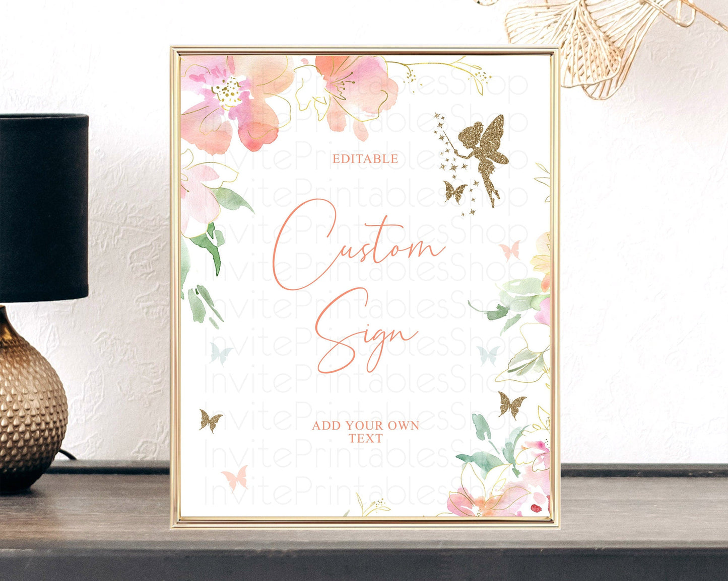 Fairy Sign Enchanted Garden Table Sign Decor Pastel Floral Butterfly Party Secret Garden Birthday Baptism Baby Shower Bridal Shower D10934