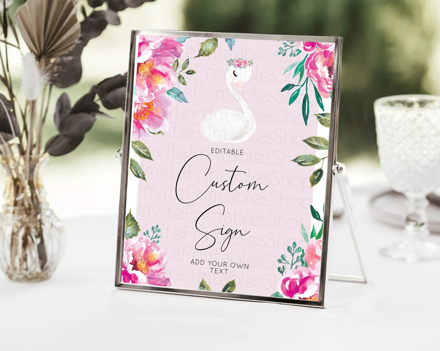 Swan Table Sign Decor Swan Princess Ballet Party Enchanted Swan Lake Secret Garden Pastel Floral 1st Birthday Baptism Baby Shower D10757