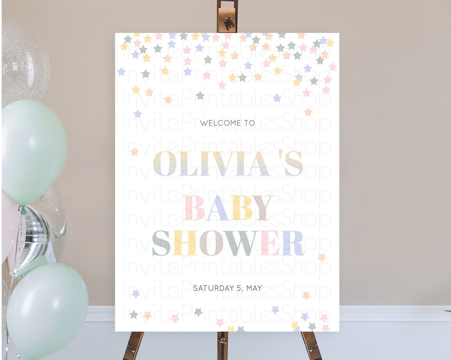 Star Baby Shower Welcome Board Pastel Stars Welcome Sign Shooting Star Rainbow Colorful Confetti Twinkle Little Star Welcome Sign D10795