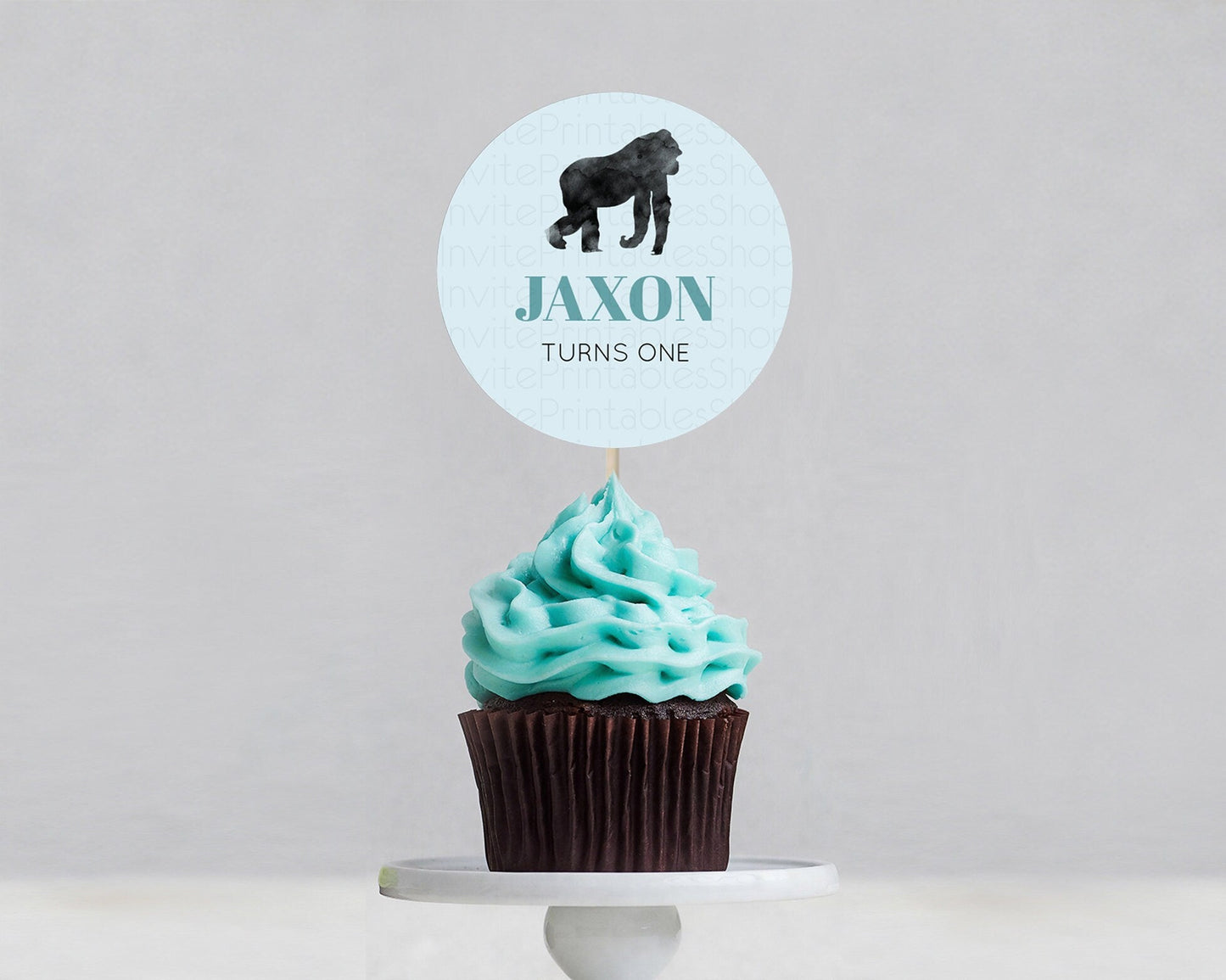 Gorilla Cupcake Toppers Jungle Gorilla Cupcake Gorilla Party Decor Gorilla Jungle Adventure Zoo Green Palm Leaf Fern First Birthday D10799