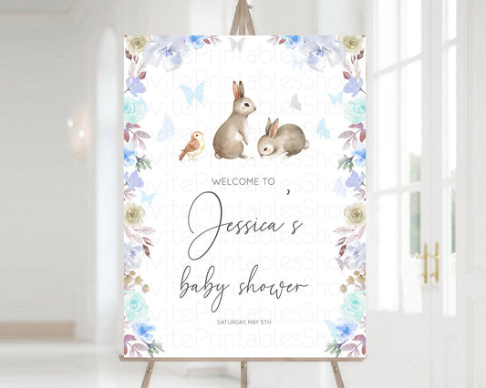 Editable Bunny Baby Shower Welcome Sign Floral Bunny Welcome Board Pastel Fl