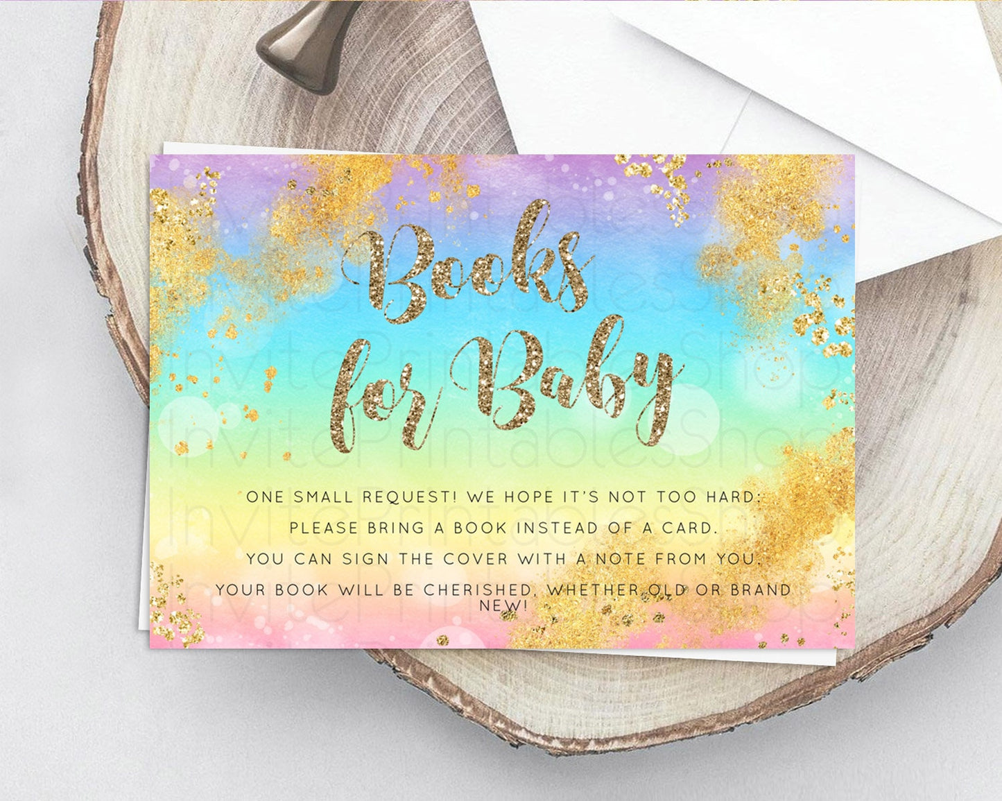 Pastel Books For Baby Card Pastel Rainbow Book Insert Colorful Ombre Watercolor Book Card Confetti Glitter Baby Book Poem Request D10561