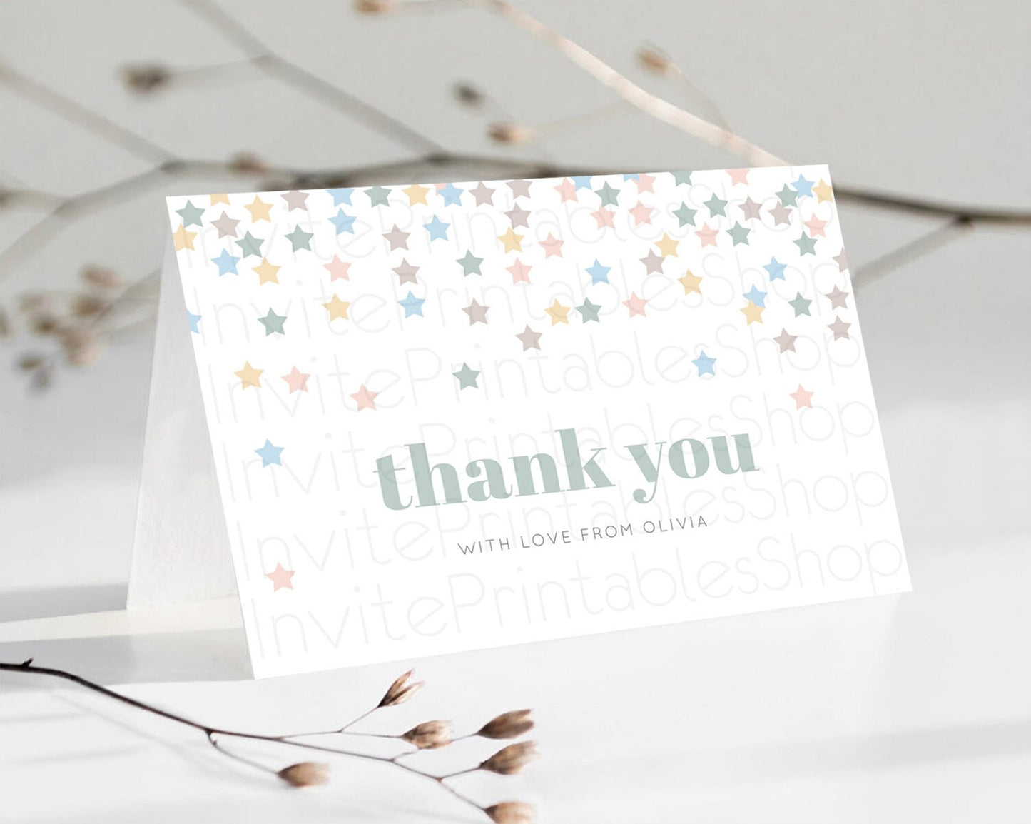 Star Thank You Card Pastel Stars Thank You Shooting Star Rainbow Colorful Confetti Twinkle Little Star Birthday Teacher Thank You D10795