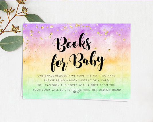 Pastel Books For Baby Card Pastel Rainbow Book Insert Colorful Ombre Watercolor Book Card Confetti Glitter Baby Book Poem Request D10512