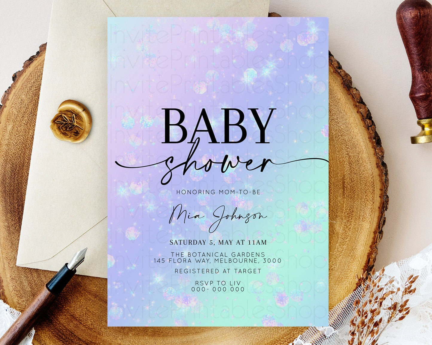 Rainbow Baby Shower Invitation Pastel Rainbow Baby Invitation Pastel Watercolor Invitation Colorful Ombre Sprinkle Shower D10663