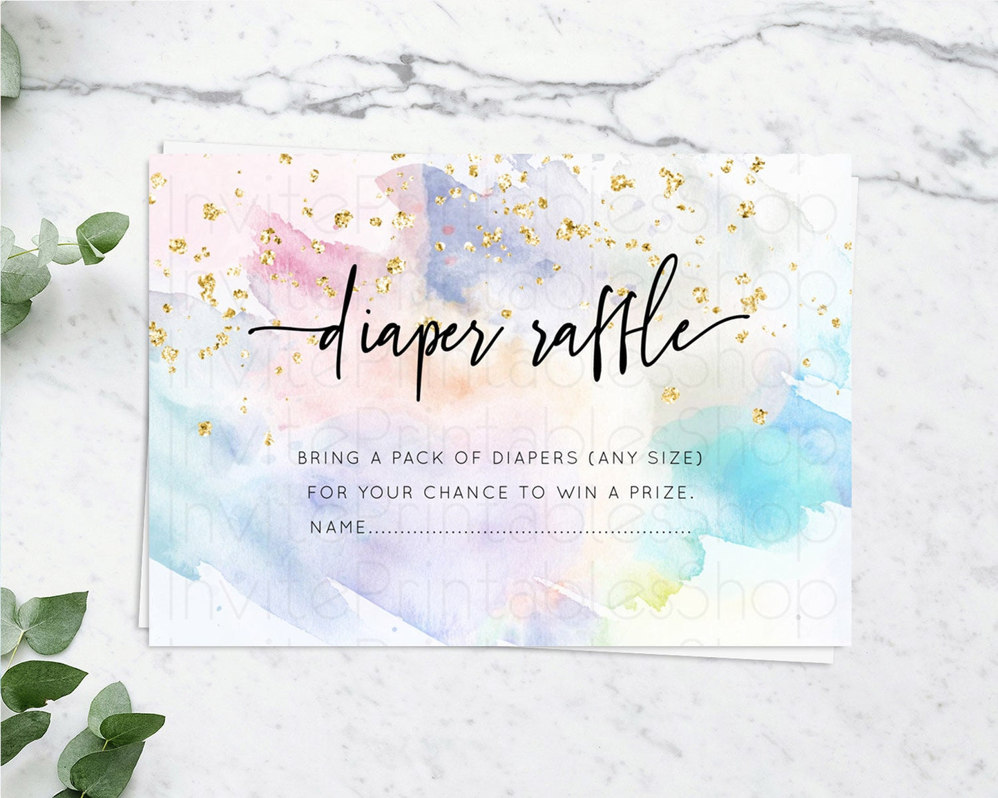 Pastel Diaper Raffle Card Pastel Rainbow Diaper Raffle Insert Colorful Ombre Watercolor Diaper Ticket Confetti Glitter Raffle Game D10424