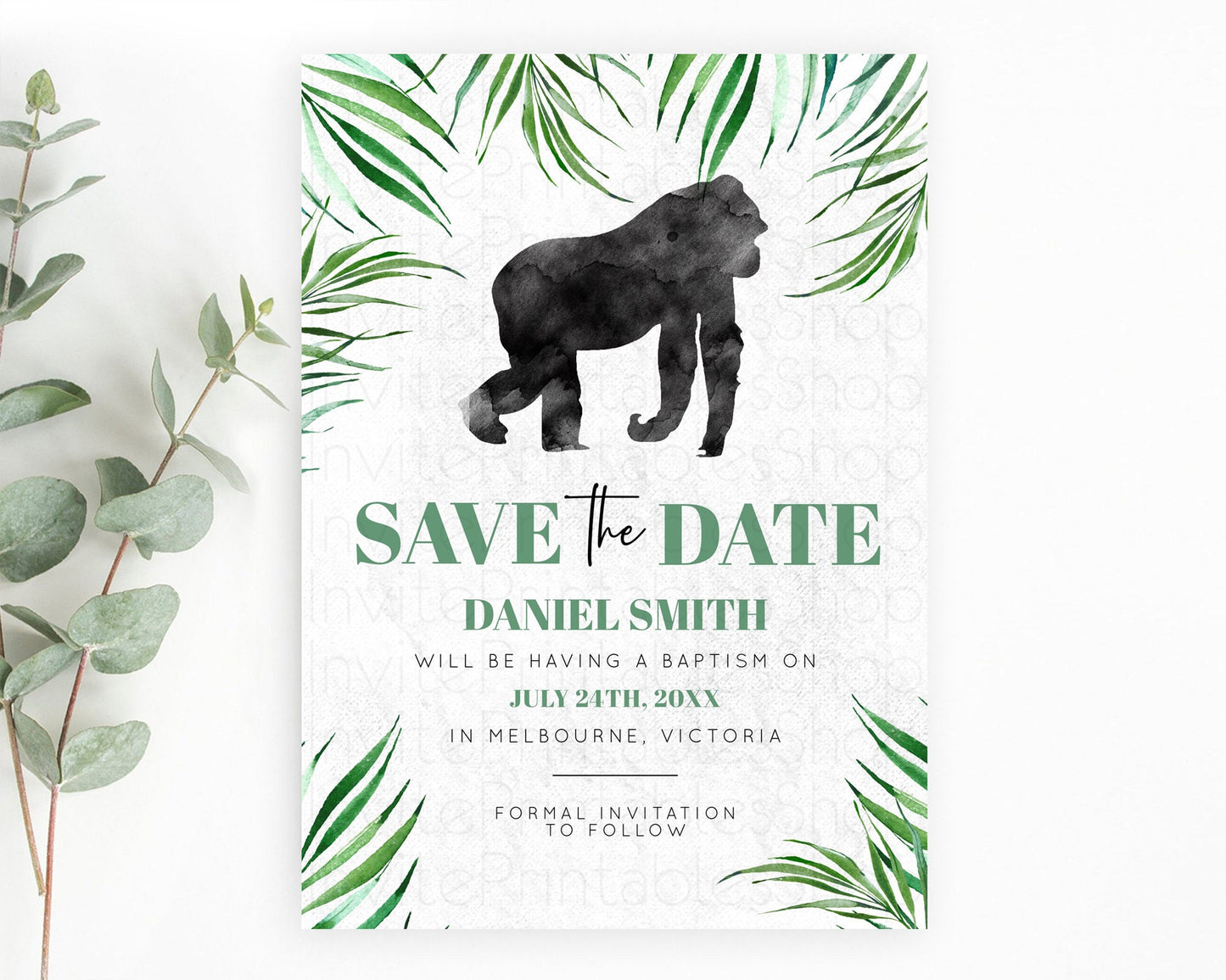 Gorilla Save The Date Template Gorilla Party Save The Date Safari Adventure Gorilla Minimal Theme 1st Birthday Baptism Baby Shower D10840