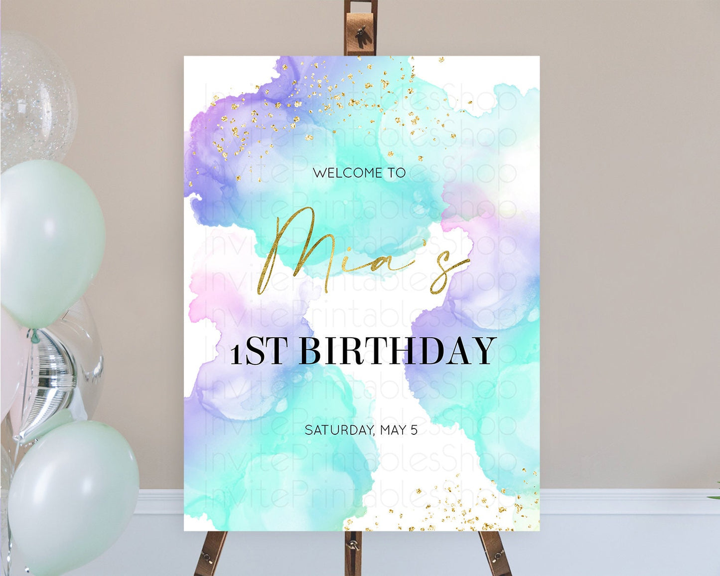 Pastel Welcome Sign Pastel Rainbow Welcome Sign Colorful Rainbow Confetti Watercolor Glitter Pastel First Birthday Welcome Sign D10212