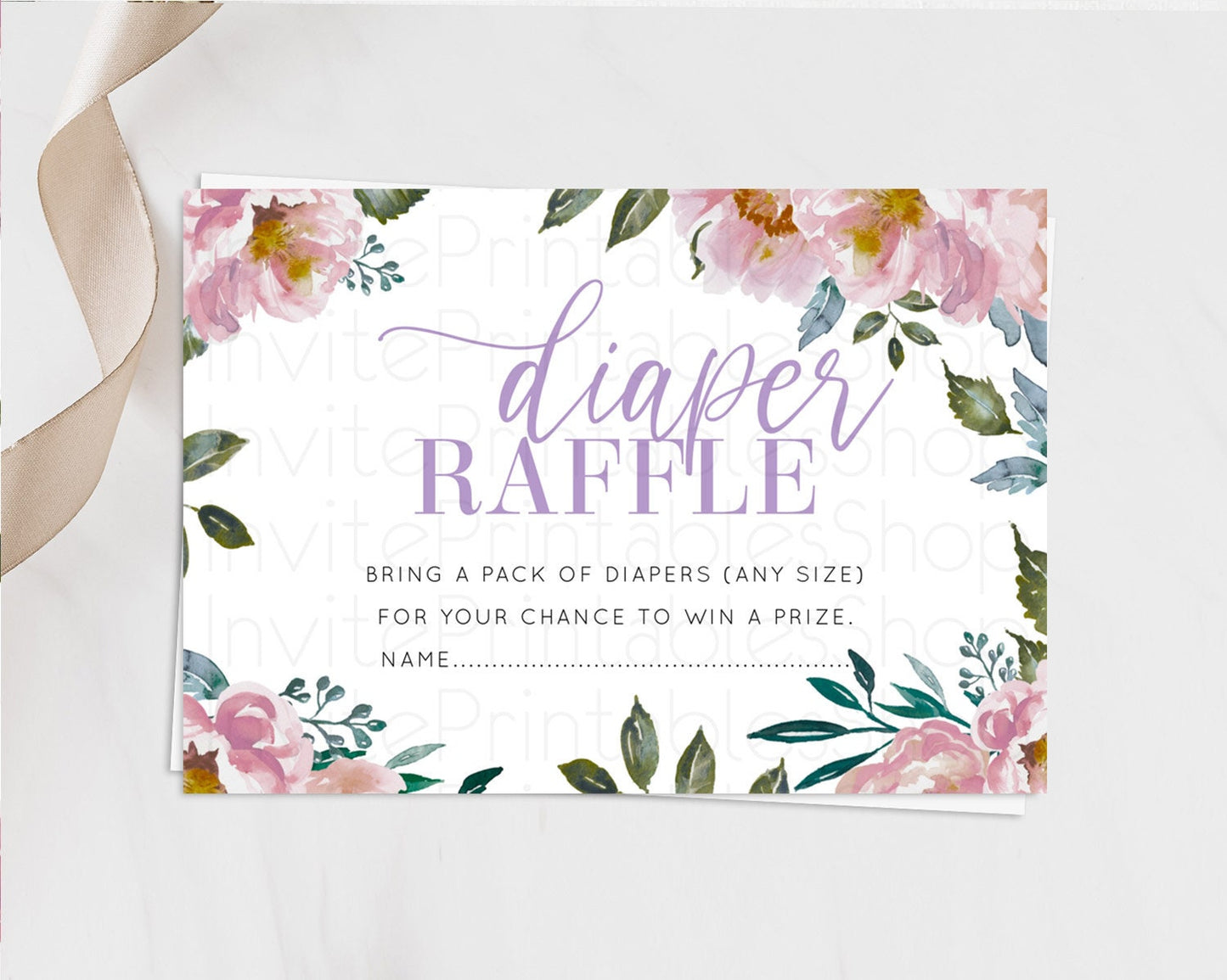 Secret Garden Diaper Raffle Card Boho Wildflower Diaper Raffle Insert Pastel Flower Garden Baby Shower Card Flower Raffle Game D10729