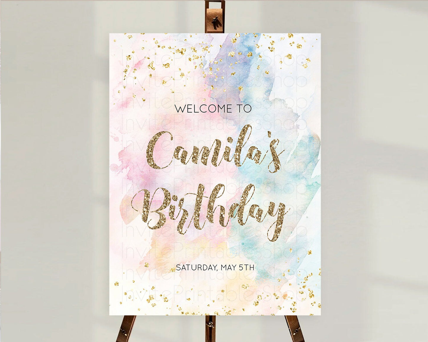 Pastel Welcome Sign Pastel Rainbow Welcome Sign Colorful Rainbow Confetti Watercolor Glitter Pastel First Birthday Welcome Sign D10264