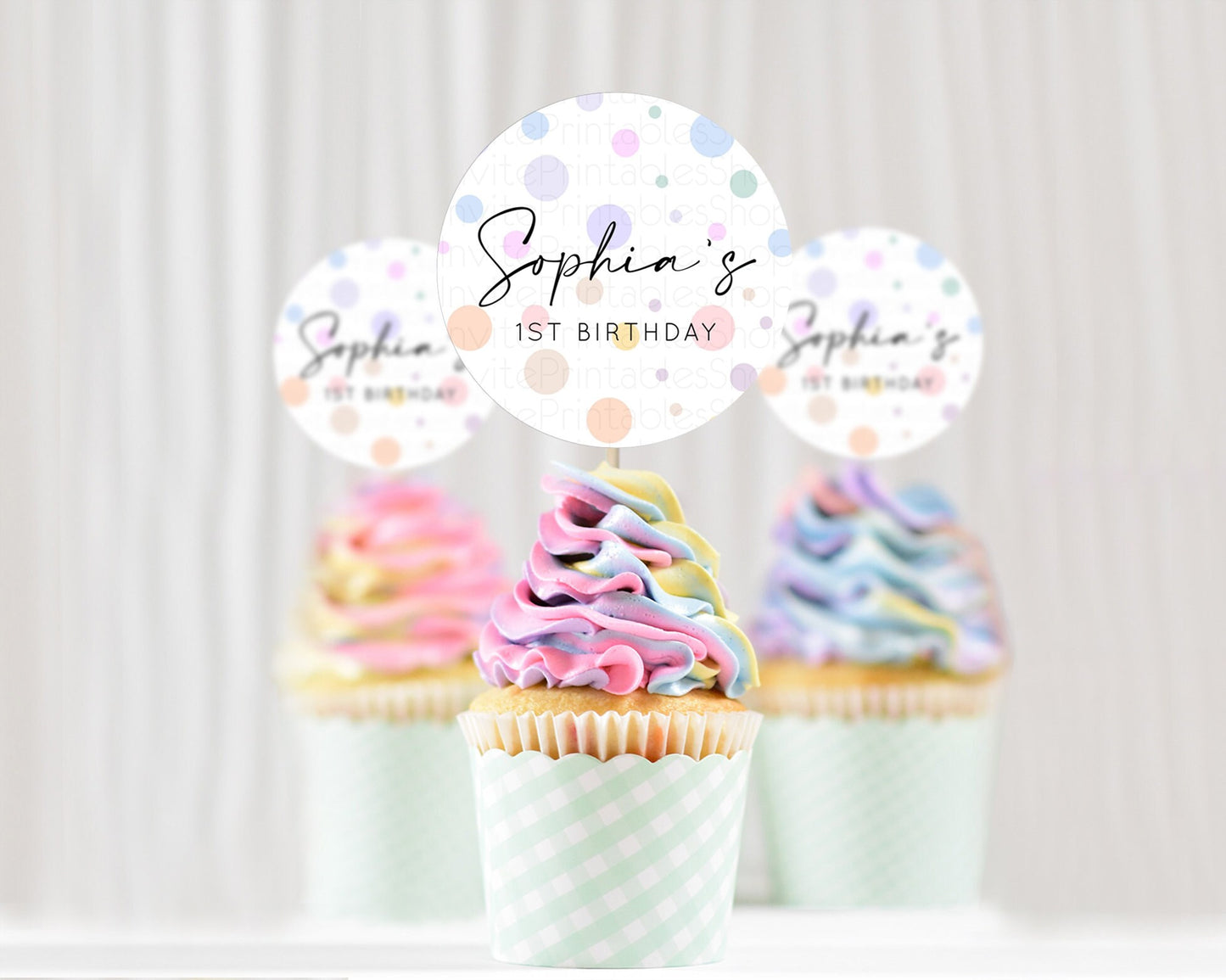 Editable Pastel Cupcake Toppers Pastel Confetti Cupcake Topper Bubbles Sprin