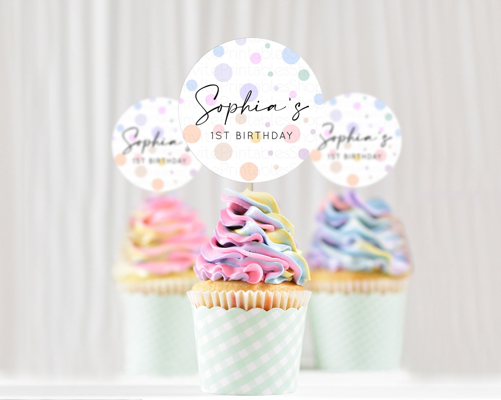 Editable Pastel Cupcake Toppers Pastel Confetti Cupcake Topper Bubbles Sprin