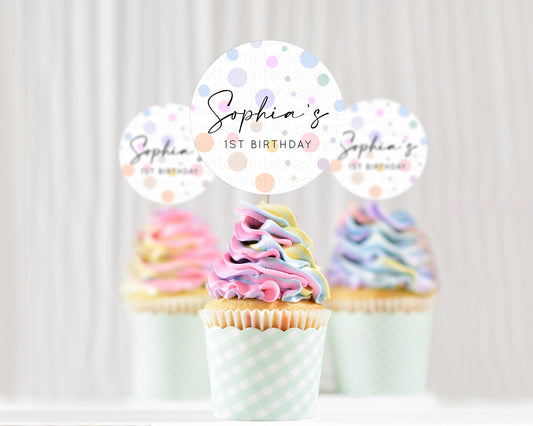 Editable Pastel Cupcake Toppers Pastel Confetti Cupcake Topper Bubbles Sprin
