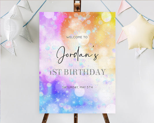 Rainbow Welcome Sign Pastel Welcome Board Colorful Pastel Watercolor Iridescent Sprinkles Ombre Pastel Decor First Birthday Sign D10690