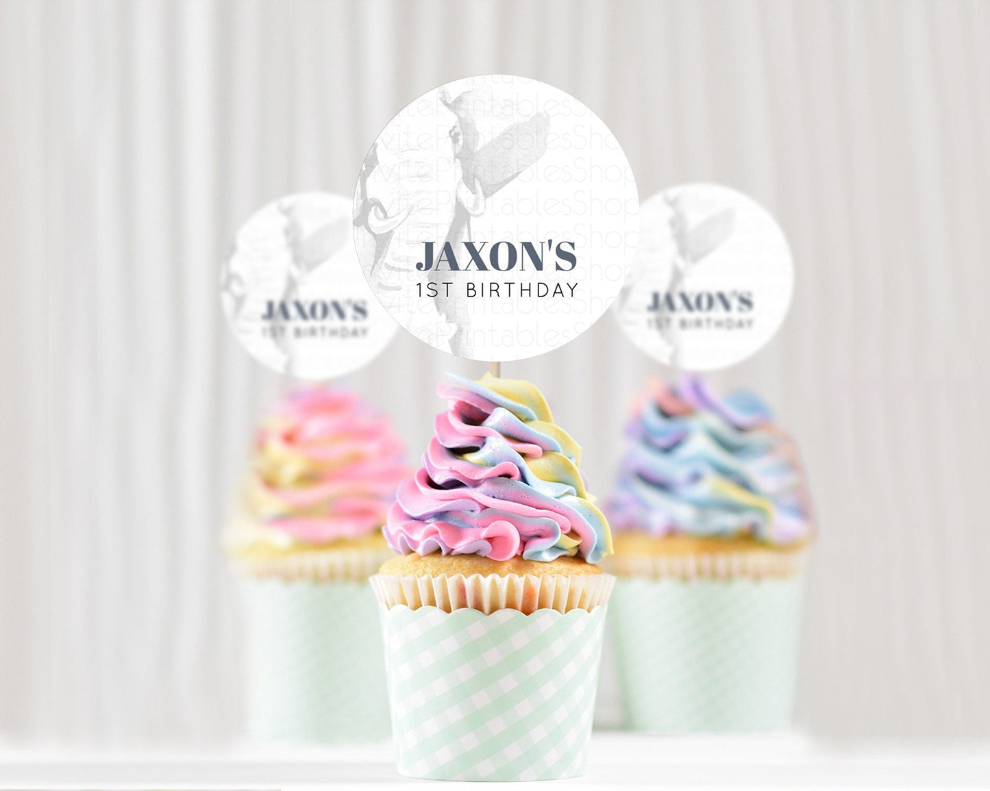 Elephant Cupcake Toppers Elephant Cupcake Elephant Party Safari Adventure Elephant Cupcake Topper Elephant Decor Zoo Fern Palm Leaf D10292