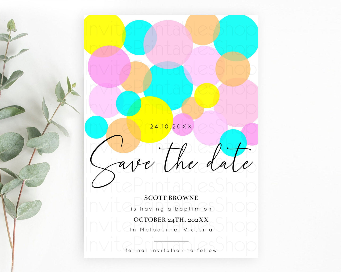 Pastel Confetti Save The Date Template Rainbow Colorful Sprinkles Party For 1st Birthday Baptism Baby Shower Wedding Bridal Shower D10896