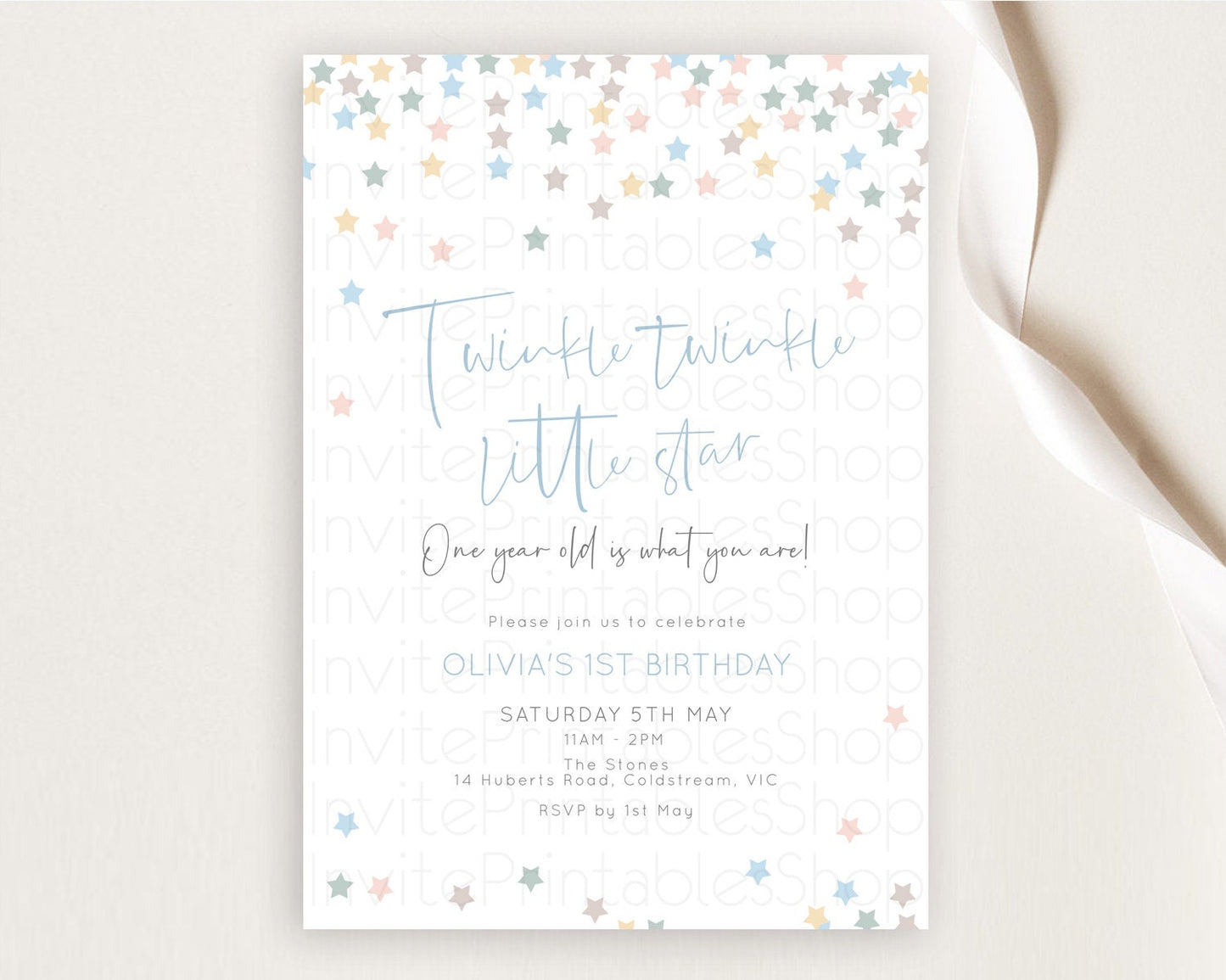 Star Birthday Invitation Pastel Stars Invite Shooting Star Party Rainbow Colorful Confetti Twinkle Little Star 2nd First Birthday D10795