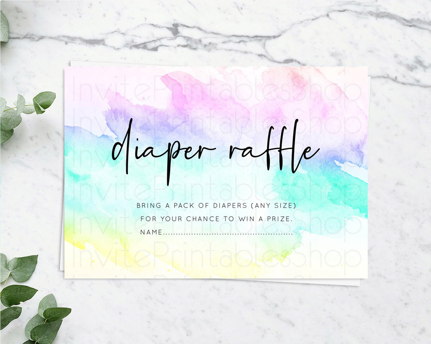 Pastel Diaper Raffle Card Pastel Rainbow Diaper Raffle Insert Colorful Ombre Watercolor Diaper Ticket Confetti Glitter Raffle Game D10231