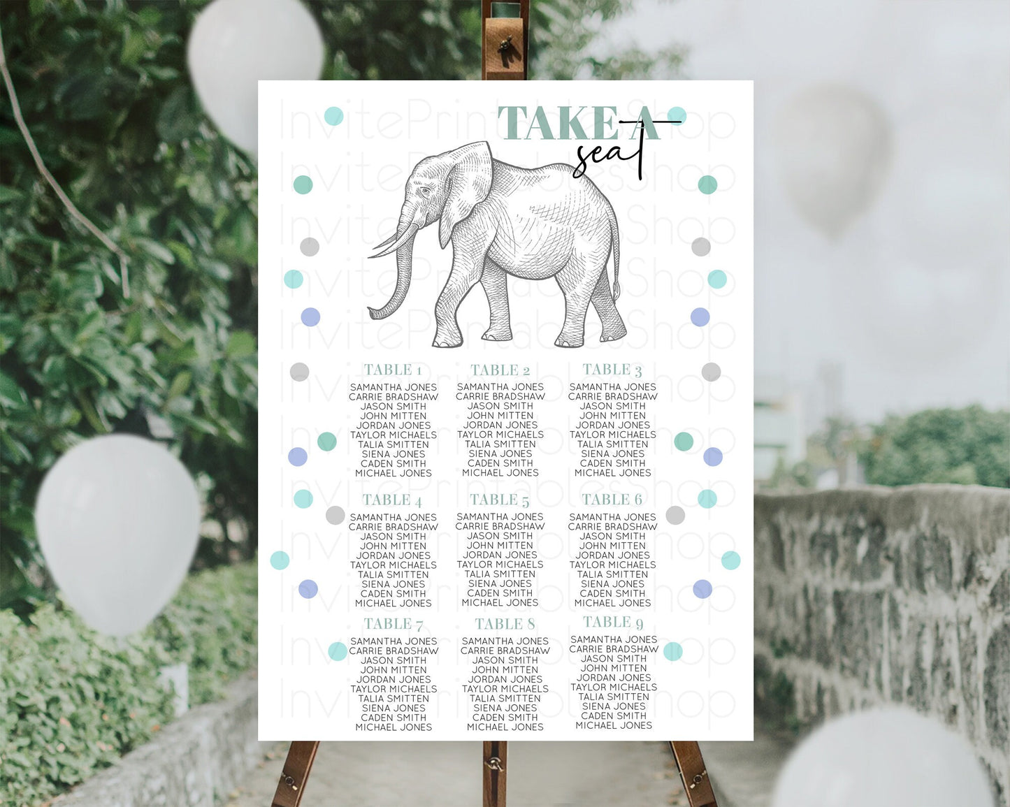 Elephant Seating Chart Elephant Seating Sign Elephant Party Safari Adventure Elephant Take A Seat Elephant Décor Zoo Fern Palm Leaf D10859