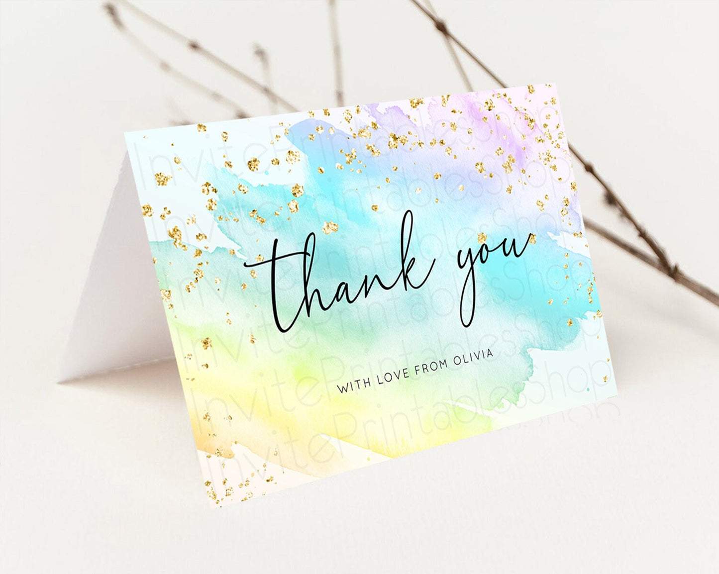 Pastel Thank You Rainbow Thank You Card Colorful Pastel Birthday Thank You Card Confetti Watercolor Pastel Teacher Thank You Cards D10773
