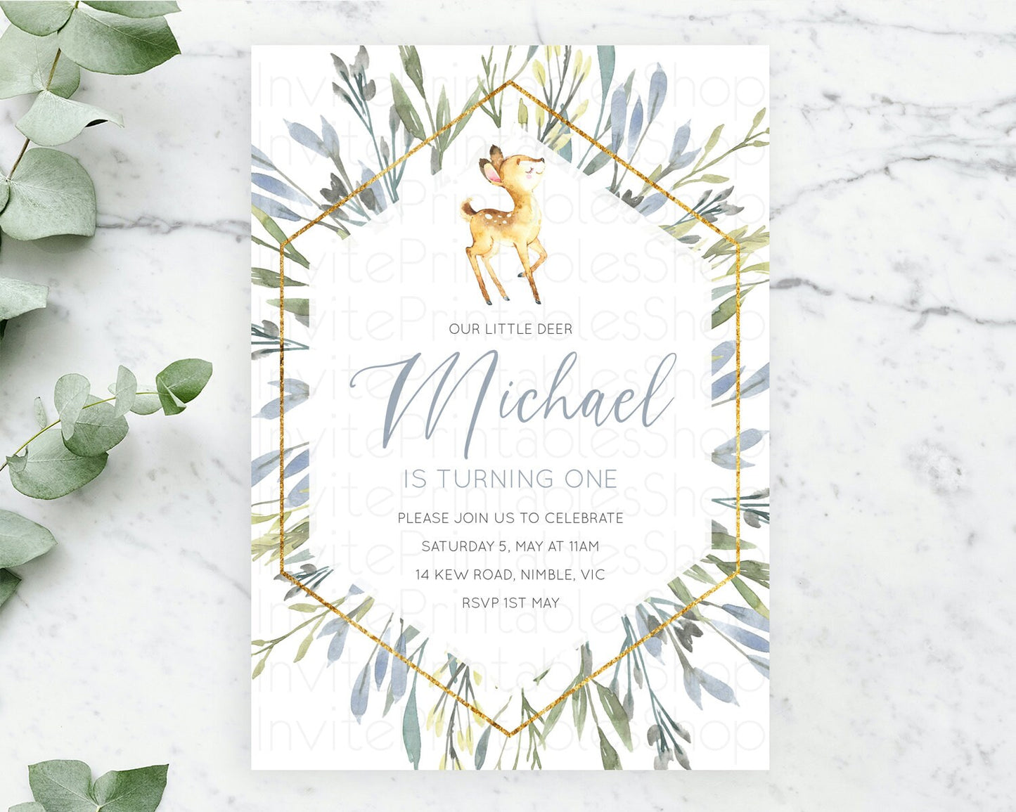 Fawn Birthday Invitation Deer Birthday Invitation Enchanted Forest Party Butterfly Pastel Flowers Whimsical 2nd 1st First Birthday D10400