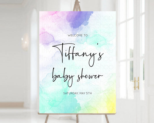 Pastel Baby Shower Welcome Sign Pastel Rainbow Welcome Sign Colorful Rainbow Confetti Watercolor Glitter Décor Pastel  Welcome Sign D10158