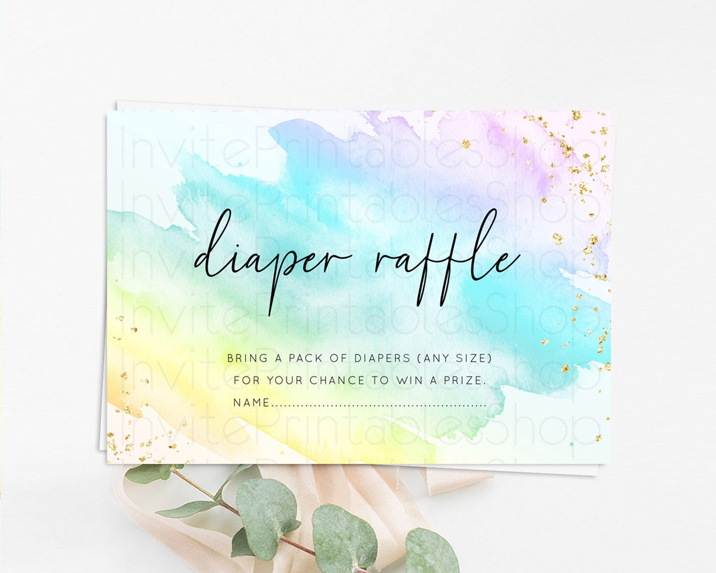 Pastel Diaper Raffle Card Pastel Rainbow Diaper Raffle Insert Colorful Ombre Watercolor Diaper Ticket Confetti Glitter Raffle Game D10773