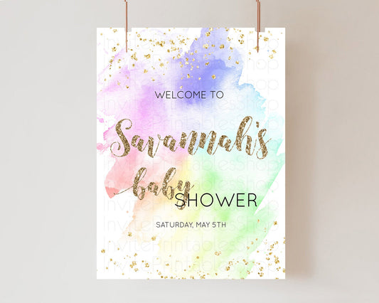 Pastel Baby Shower Welcome Sign Pastel Rainbow Welcome Sign Colorful Rainbow Confetti Watercolor Glitter Décor Pastel  Welcome Sign D10319