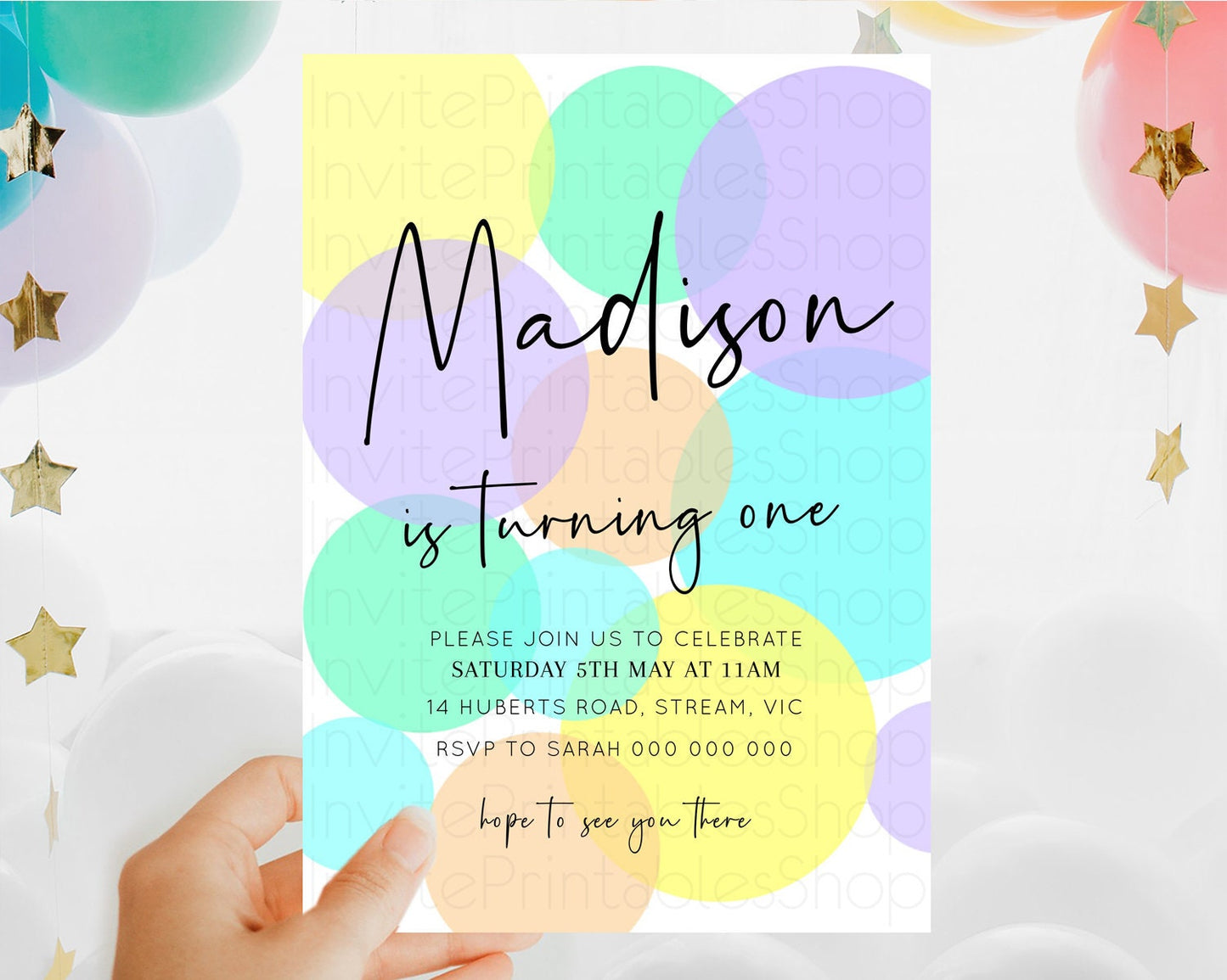 Pastel Birthday Invitation Pastel Confetti Birthday Invitation Bubbles Invitation Colorful Rainbow Confetti 2nd 1st First Birthday D10412